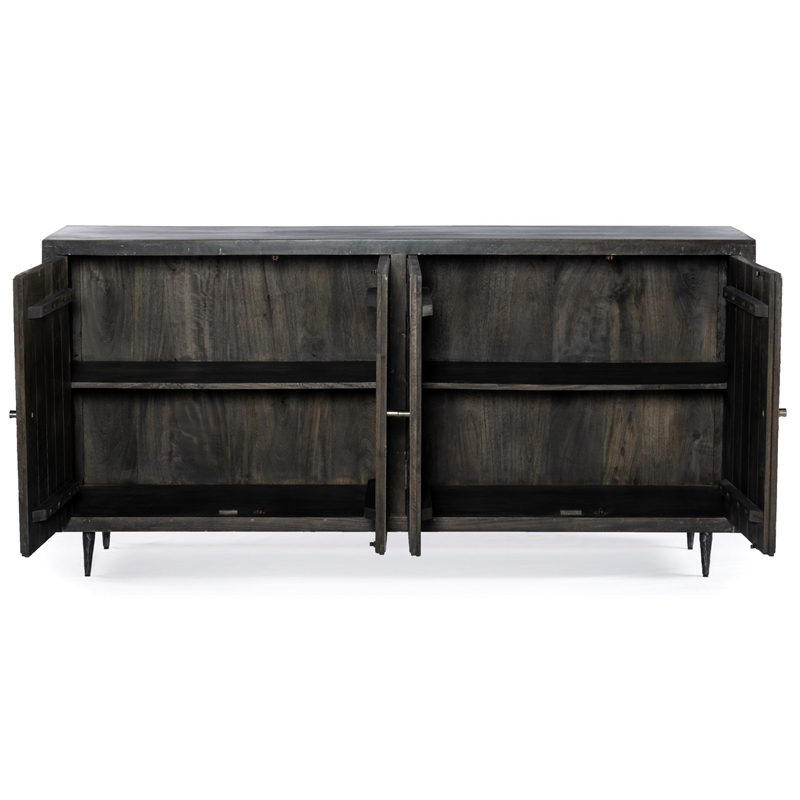 Pemberly Row 4-Door Hand-Carved Mango Wood Sideboard in Antique Brown