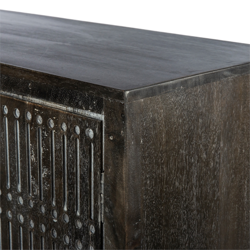 Pemberly Row 4-Door Hand-Carved Mango Wood Sideboard in Antique Brown