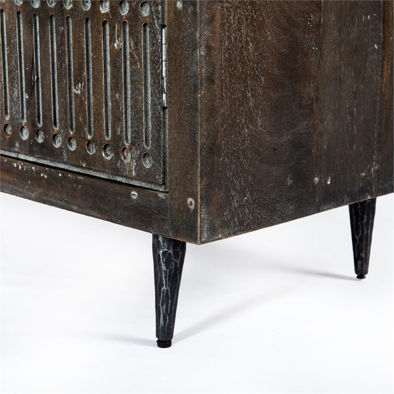 Pemberly Row 2-Door Hand-Carved Mango Wood Sideboard in Antique Brown