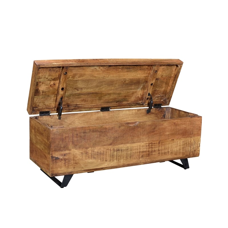 Pemberly Row Solid Wood Storage Chest on Iron Base in Natural