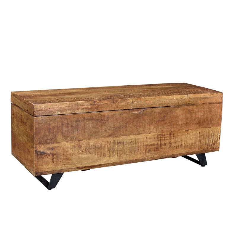 Pemberly Row Solid Wood Storage Chest on Iron Base in Natural
