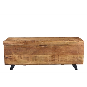 Pemberly Row Solid Wood Storage Chest on Iron Base in Natural