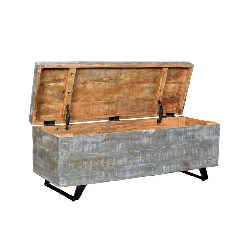 Pemberly Row Contemporary Solid Wood Storage Chest on Iron Base in Gray