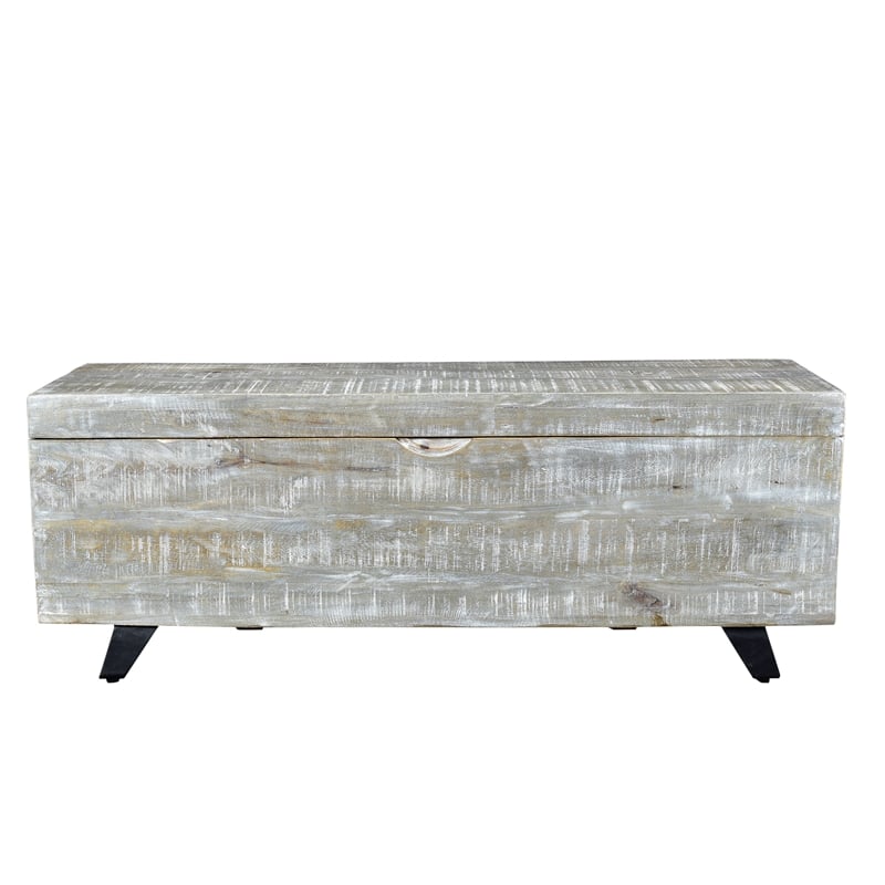 Pemberly Row Contemporary Solid Wood Storage Chest on Iron Base in Gray