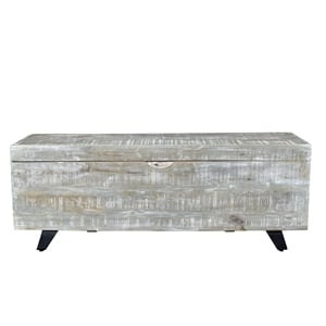 Pemberly Row Contemporary Solid Wood Storage Chest on Iron Base in Gray