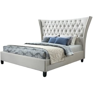 Pemberly Row King Bed Upholstered in Limestone Beige with Tufted Headboard