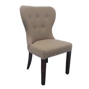 Pemberly Row Linen Fabric Chair in Brown with Espresso Legs and Nail Trim