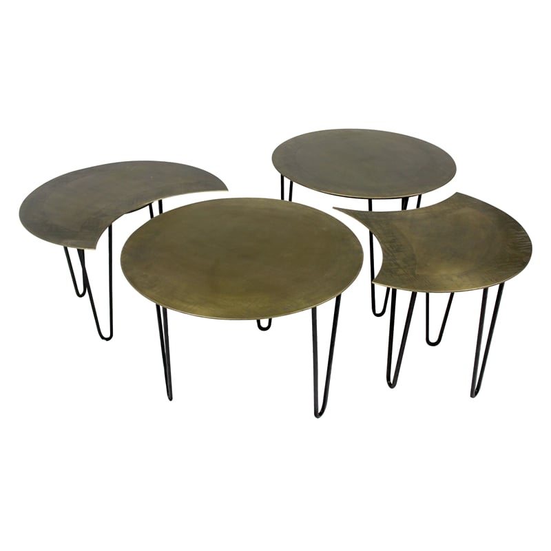 Pemberly Row Cast Iron Cocktail Tables with Acid-Etched Top in Gold (Set of 4)
