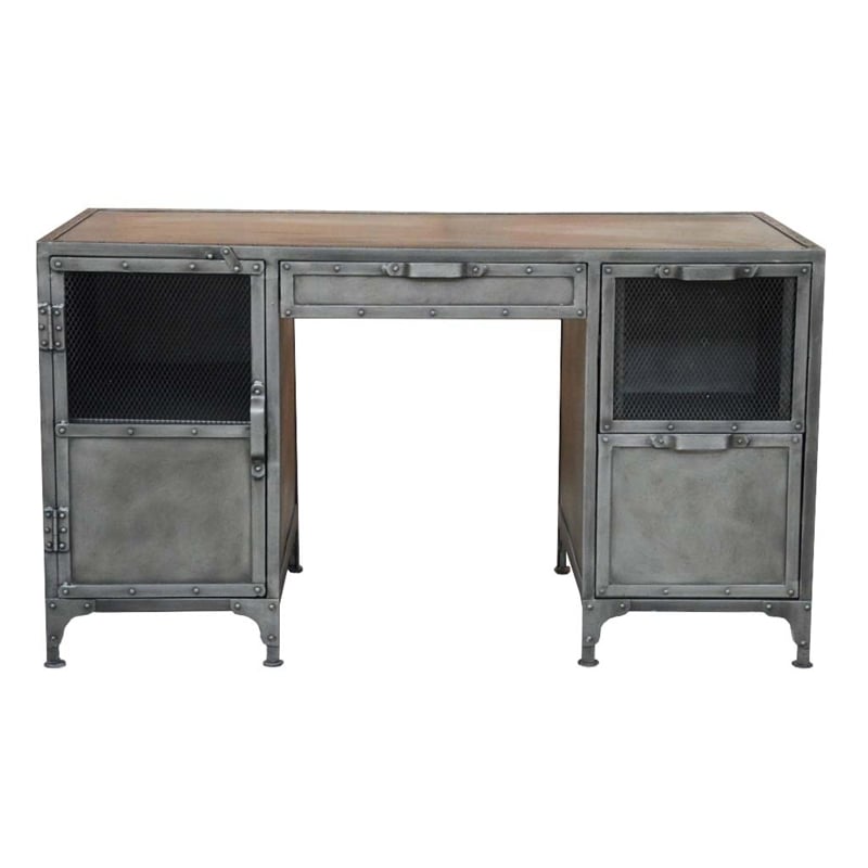 Pemberly Row Industrial Metal Desk with 3 Drawers and 1 Door in Gray