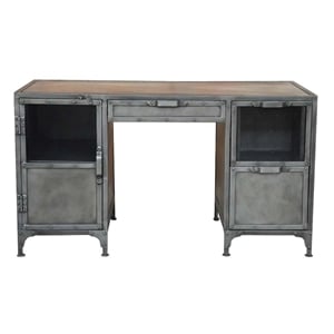 Pemberly Row Industrial Metal Desk with 3 Drawers and 1 Door in Gray