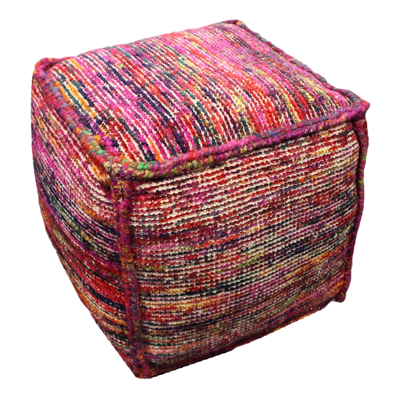 Pemberly Row Lightweight Upholstered Pouf Ottoman in Multi-Color Fabric