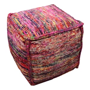 Pemberly Row Lightweight Upholstered Pouf Ottoman in Multi-Color Fabric