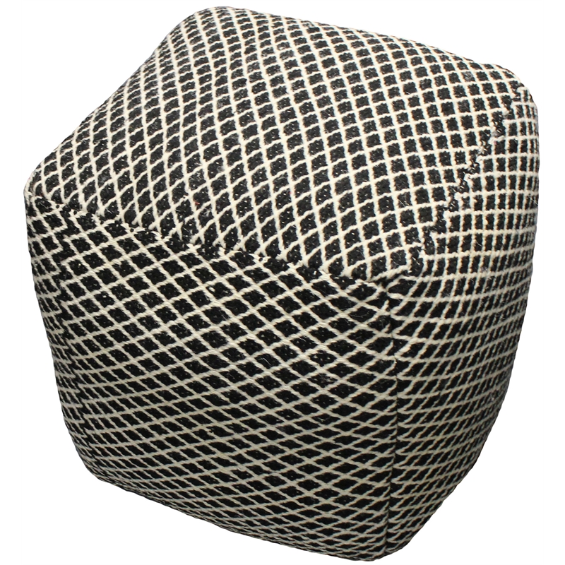 Pemberly Row Lightweight Upholstered Pouf Ottoman in Black Fabric