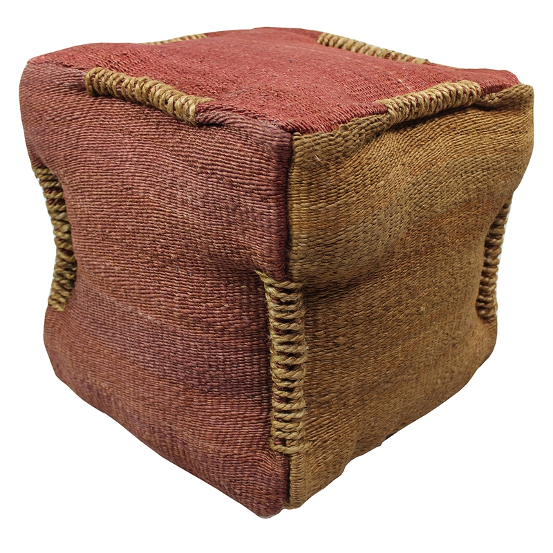 Pemberly Row Lightweight Upholstered Pouf Ottoman in Orange Fabric