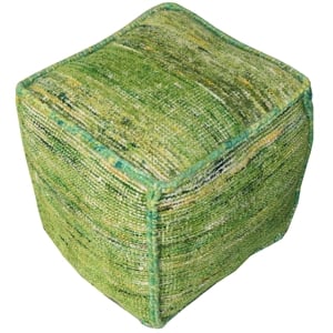 Pemberly Row Lightweight Upholstered Pouf Ottoman in Green Fabric