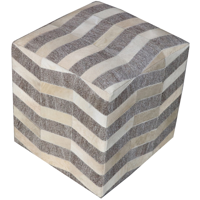 Pemberly Row Lightweight Upholstered Pouf Ottoman in Beige Fabric