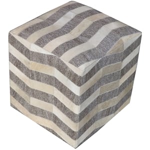 Pemberly Row Lightweight Upholstered Pouf Ottoman in Beige Fabric