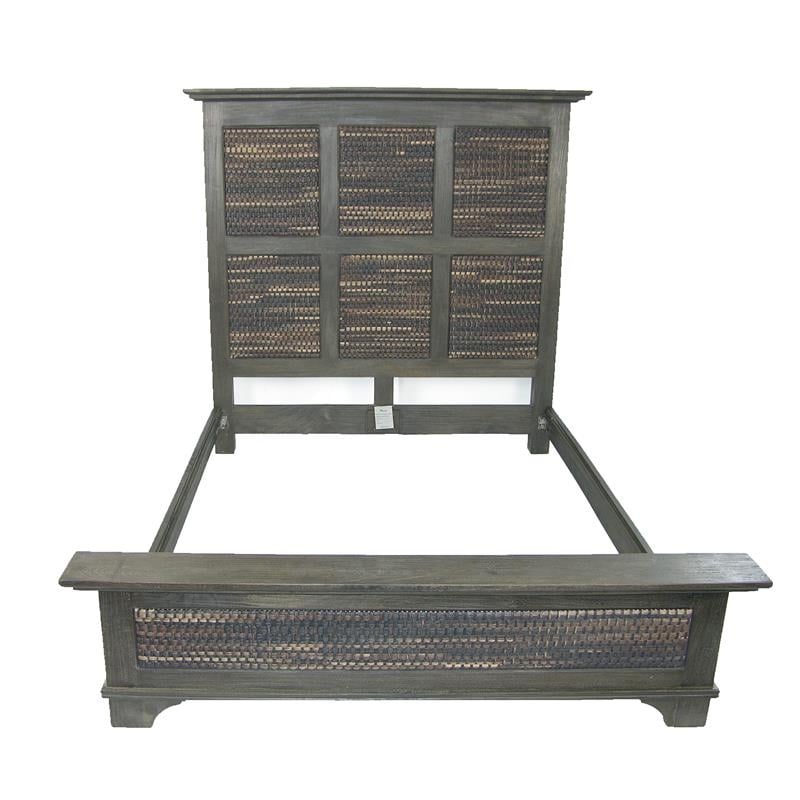 Pemberly Row Wicker/Rattan Solid Wood California King Bed in Espresso