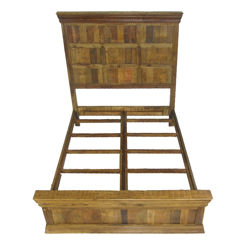 Pemberly Row Hand-Carved Reclaimed Solid Wood Twin Bed in Natural Finish