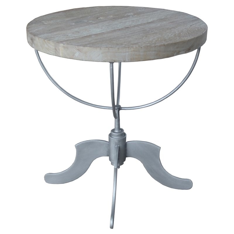 Pemberly Row Round Solid Wood Occasional Table on Cast Iron Base in Brown