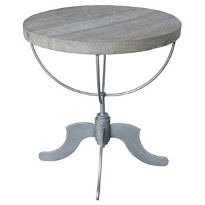 Pemberly Row Round Solid Wood Occasional Table on Cast Iron Base in Brown