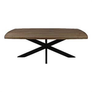 Pemberly Row 82&quot Mango Wood Dining Table on Cast Iron Pedestal in Natural