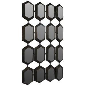 Pemberly Row Recycled Pine Wood Mirror with Cast Iron Frame in Dark Brown