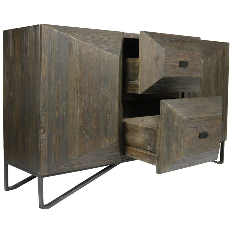 Pemberly Row 2-Door 2-Drawer Solid Wood Sideboard on Cast Iron Base in Brown