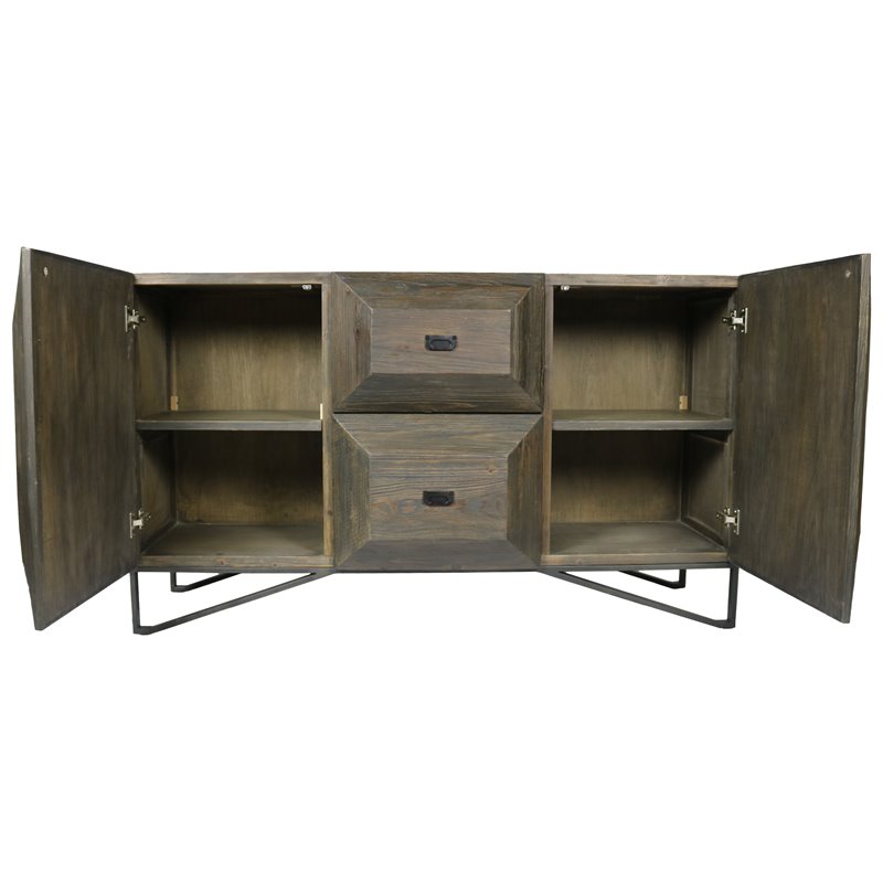 Pemberly Row 2-Door 2-Drawer Solid Wood Sideboard on Cast Iron Base in Brown