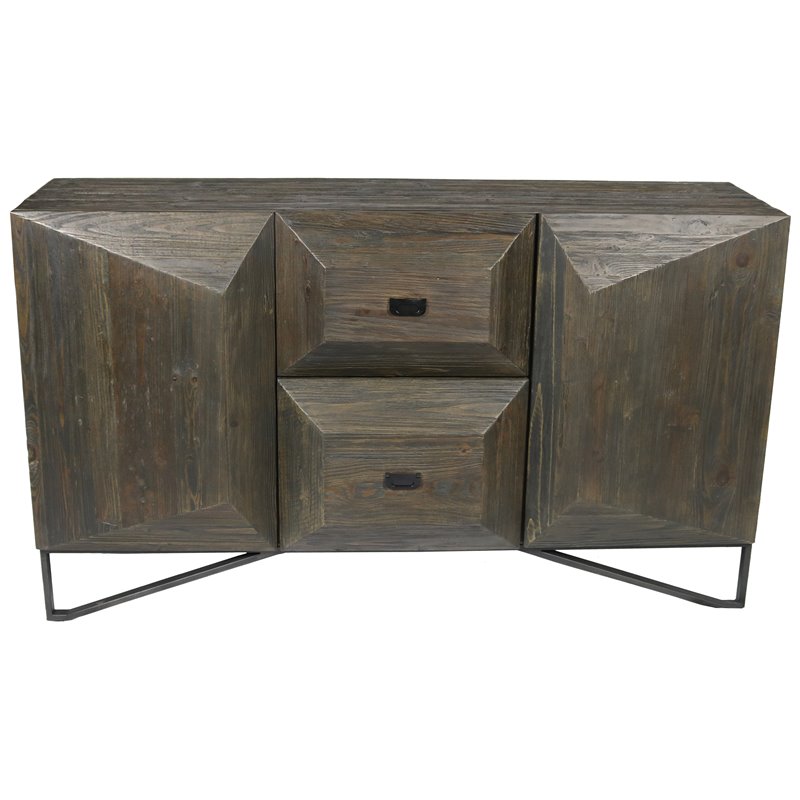 Pemberly Row 2-Door 2-Drawer Solid Wood Sideboard on Cast Iron Base in Brown