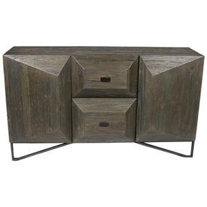 Pemberly Row 2-Door 2-Drawer Solid Wood Sideboard on Cast Iron Base in Brown