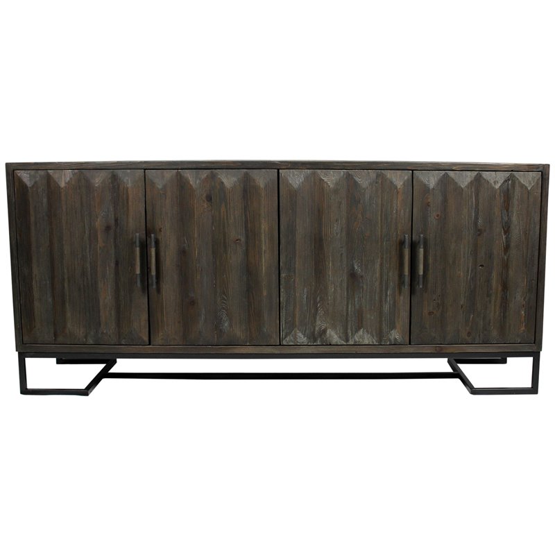 Pemberly Row 4-Door Reclaimed Pine Wood Sideboard on Cast Iron Base in Brown