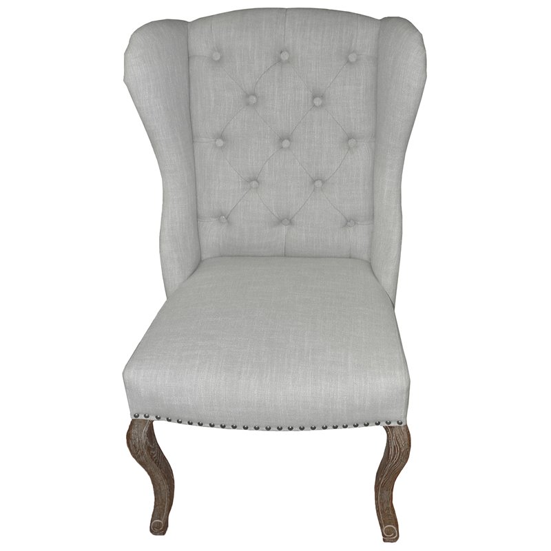 Pemberly Row Button-Tufted High-Back Linen Dining Chair in Ivory