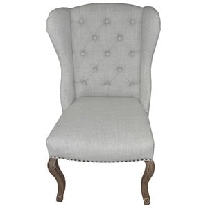 Pemberly Row Button-Tufted High-Back Linen Dining Chair in Ivory