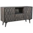 Pemberly Row Kiln-Dried Mango Wood Media Cabinet with Diamond Details in Gray