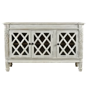 Pemberly Row 3-Door Solid Wood Sideboard with Glass Inserts in Antique White