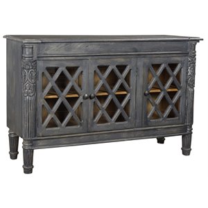 Pemberly Row 3-Door Solid Wood Sideboard with Glass Inserts in Antique Gray