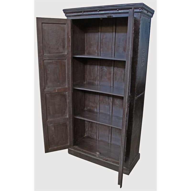 Pemberly Row 2-Door Solid Wood Cabinet with Filigree and Iron Accents in Brown