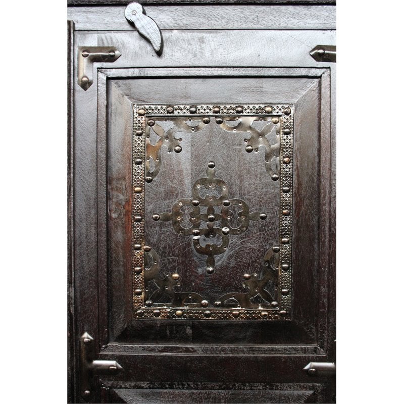 Pemberly Row 2-Door Solid Wood Cabinet with Filigree and Iron Accents in Brown