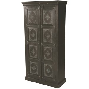 Pemberly Row 2-Door Solid Wood Cabinet with Filigree and Iron Accents in Brown