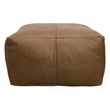 Pemberly Row Genuine Leather Pouf Ottoman with Contrast Stitching in Brown