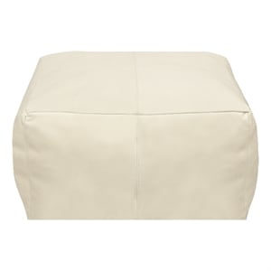 Pemberly Row 22&quot Genuine Leather Foam-Filled Ivory Pouf with Contrast Stitching