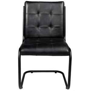 Pemberly Row Tufted Leather Side Chair on Cast Iron Frame in Black