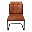Pemberly Row Leather Side Chair with Stitching on Cast Iron Frame in Mahogany
