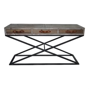 Pemberly Row 3-Drawer Solid Wood Console Table with Leather Pulls in Brown