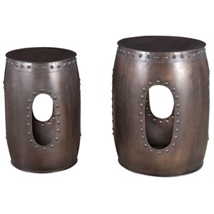 Pemberly Row Cast Iron Occasional Tables with Hammered Top in Copper (Set of 2)