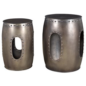 Pemberly Row Cast Iron Occasional Tables with Hammered Top in Nickel (Set of 2)