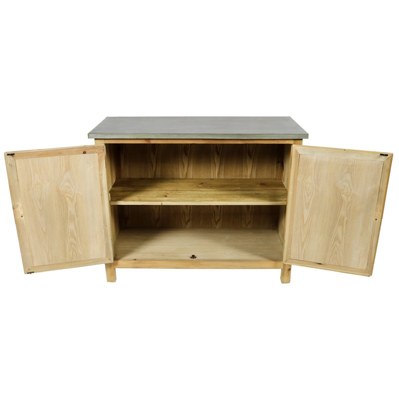 Pemberly Row 2-Door Solid Wood Natural Sideboard with Mirror Inserts & Zinc Top