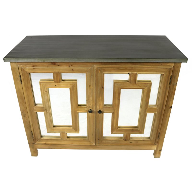 Pemberly Row 2-Door Solid Wood Natural Sideboard with Mirror Inserts & Zinc Top