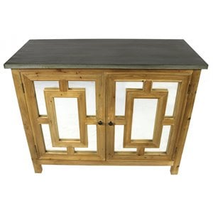 Pemberly Row 2-Door Solid Wood Natural Sideboard with Mirror Inserts & Zinc Top